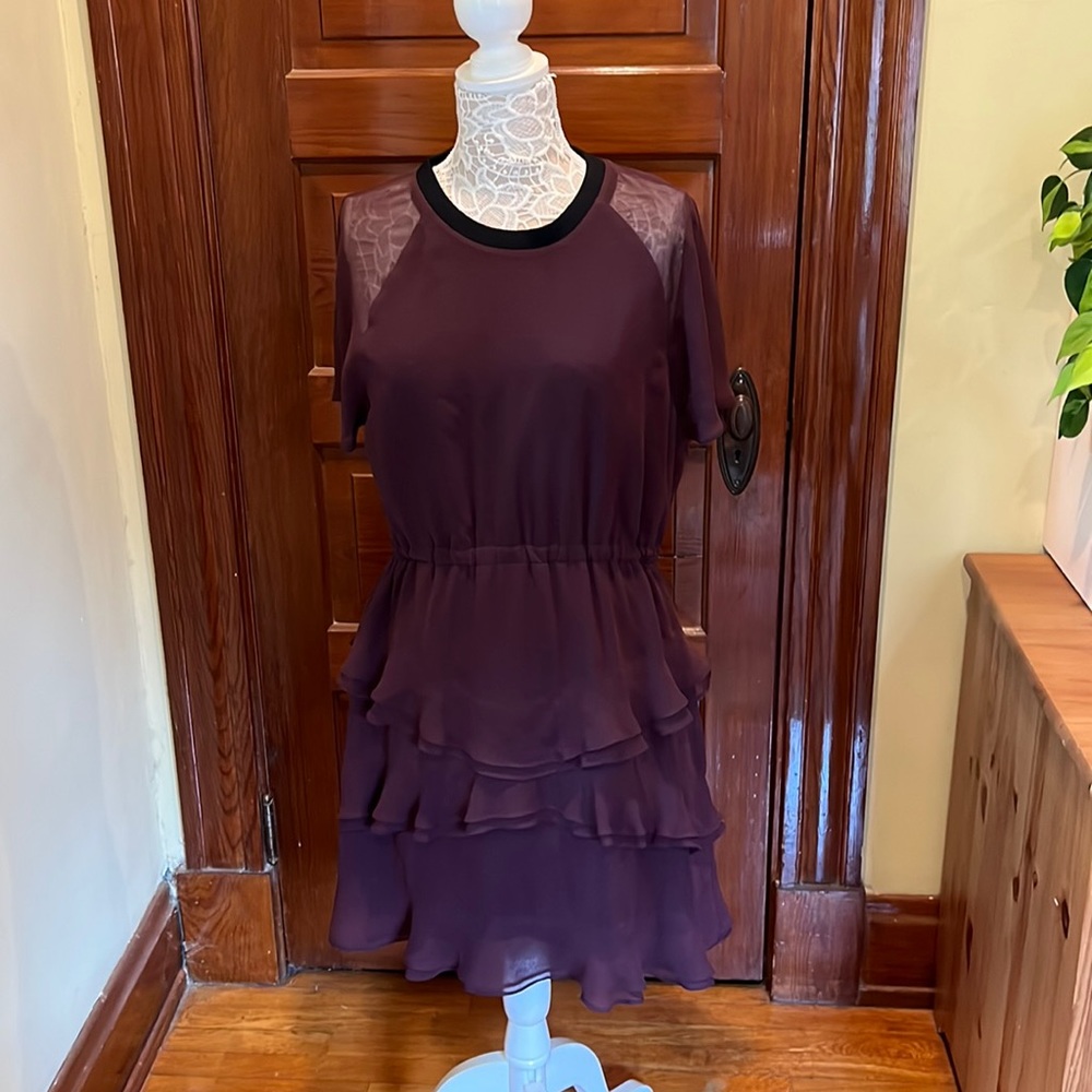 Madewell Purple and Black Ruffle Dress (Size 12)